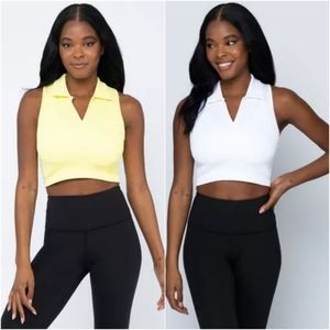 NEW! 90 Degree By Reflex Seamless Baseline Crop Tank 2 Pack Lemon Verbena/White